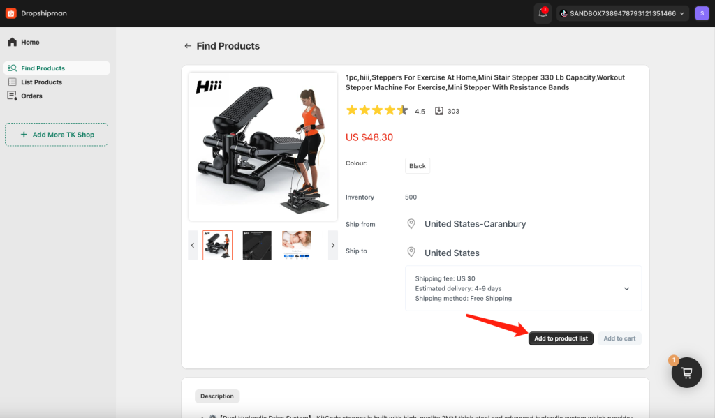 dropshipman product tiktok step2