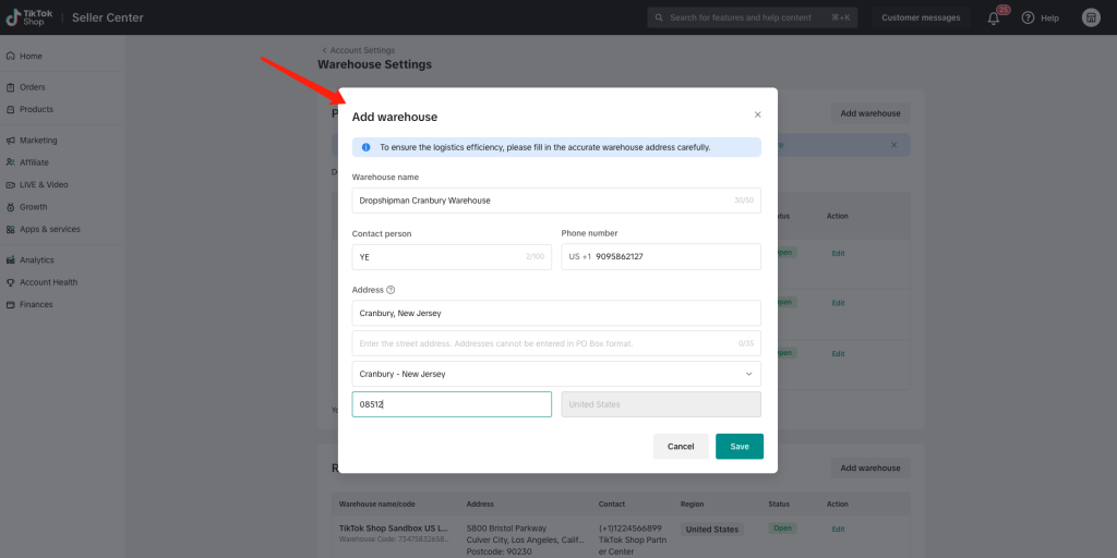 tiktok dropshipman warehouse step4