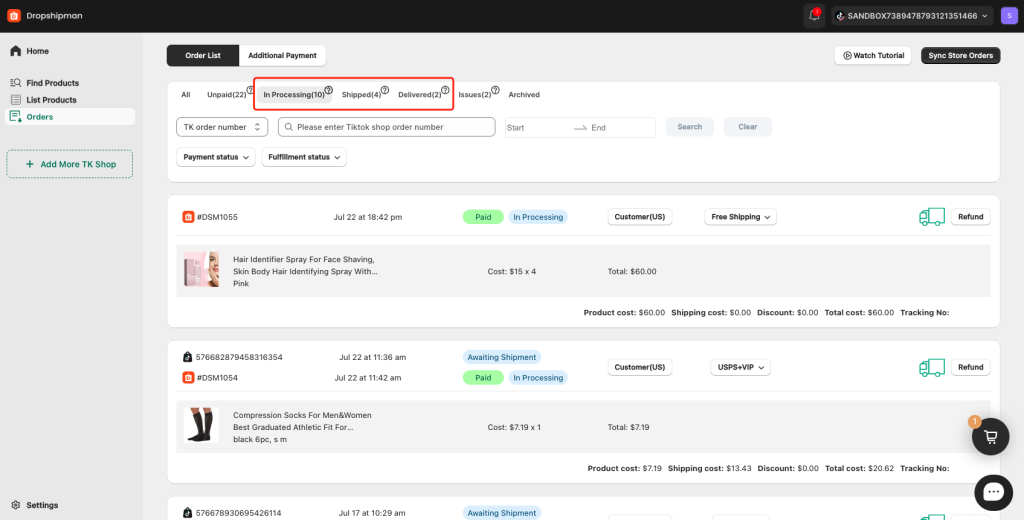 tiktok order dropshipman step5