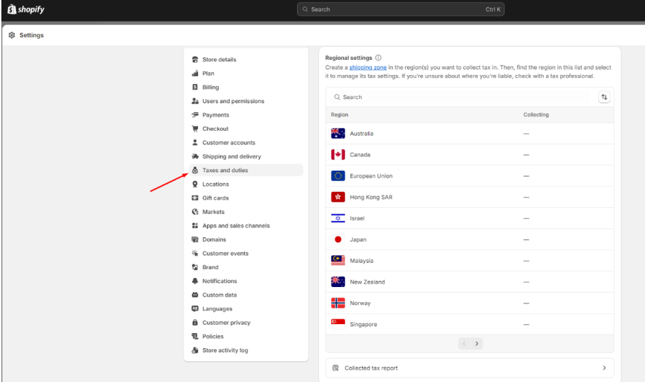 set up shopify tax